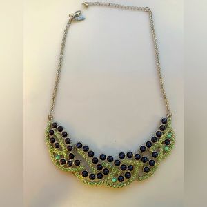 Bib necklace dark blue and light green, silver color. New York and Company